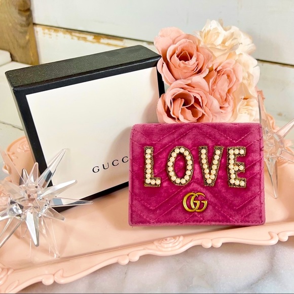 Gucci Handbags - Gucci Pink Velvet Small Love GG Marmont Wallet